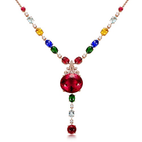 拉鸽血红碧玺吊坠项链