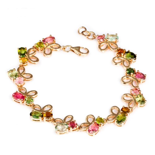 巴西优质鸽血红绿碧玺手链